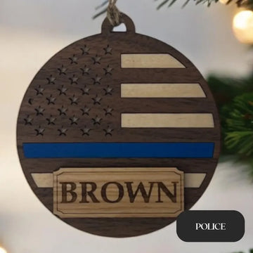 Handmade Thin Line Flag Christmas Ornament for First Responders & Military|Personalized Engraving| Police, Firefighter, EMT, Dispatcher Gift