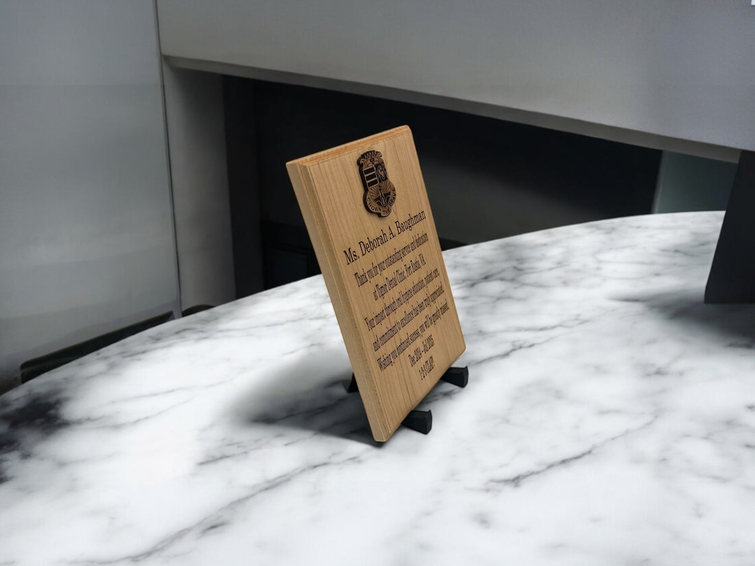 Personalized Hardwood Recognition Plaque with Custom Emblem