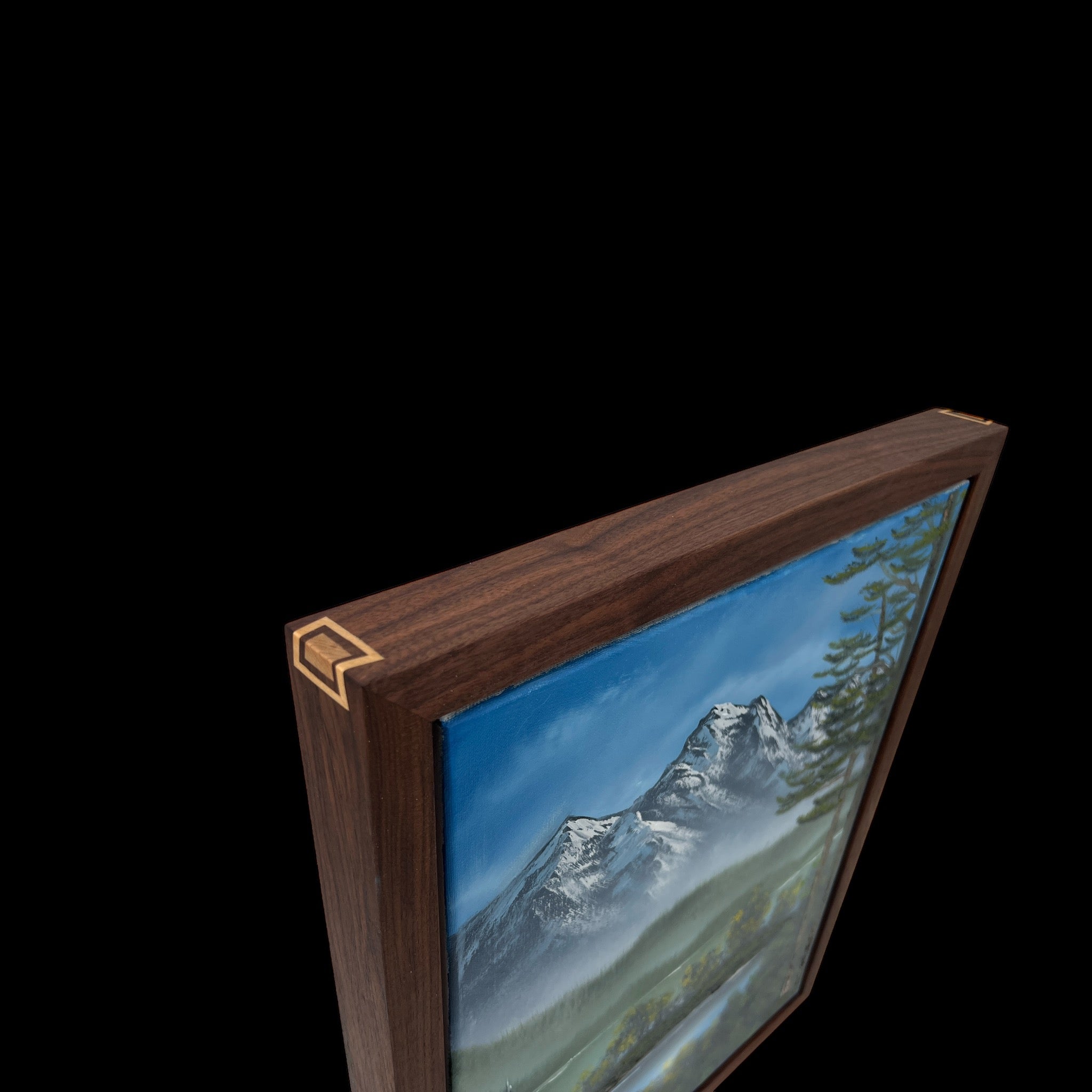 Original Oil Painting with Handmade Walnut Floater Frame| Nature Art with Mountains and Lake| Local Artist and Craftsman| Unique Gift| 16x20