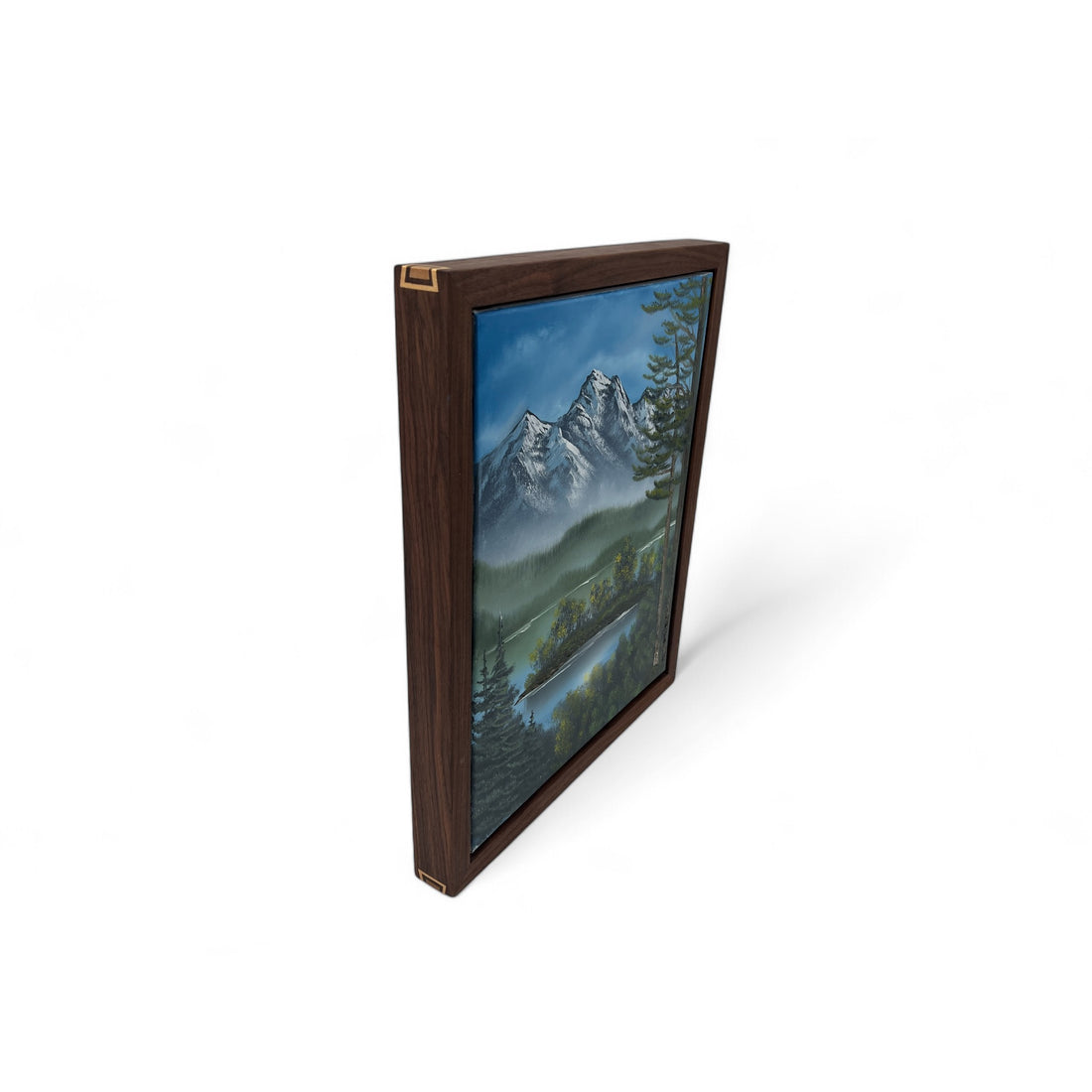 Original Oil Painting with Handmade Walnut Floater Frame| Nature Art with Mountains and Lake| Local Artist and Craftsman| Unique Gift| 16x20