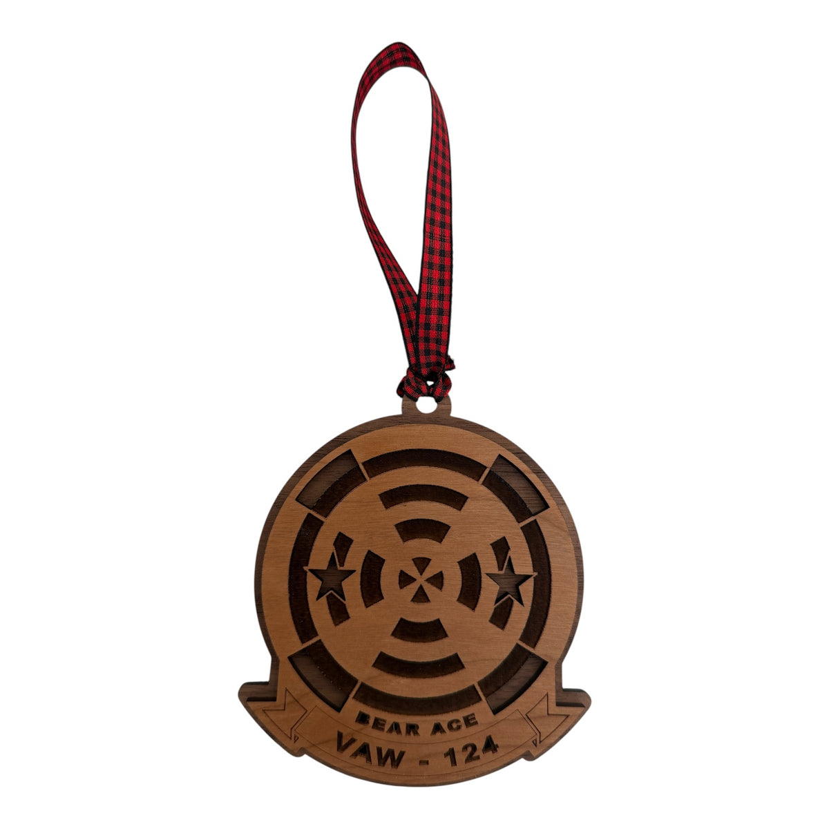 VAW-124 "Bear Aces" Wooden Navy Squadron Ornament | Walnut & Cherry | Handcrafted Military Keepsake