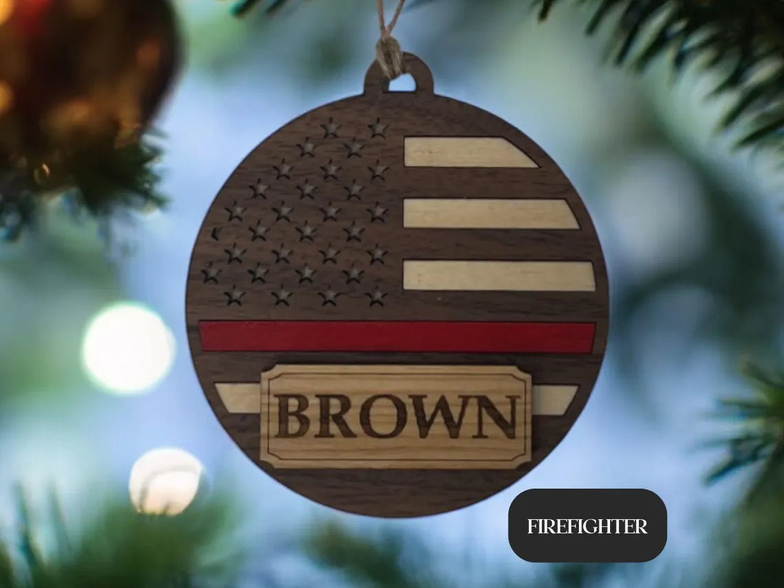Handmade Thin Line Flag Christmas Ornament for First Responders & Military|Personalized Engraving| Police, Firefighter, EMT, Dispatcher Gift