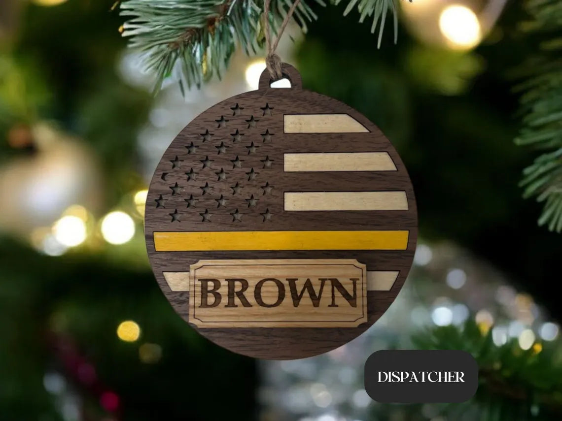 Handmade Thin Line Flag Christmas Ornament for First Responders & Military|Personalized Engraving| Police, Firefighter, EMT, Dispatcher Gift