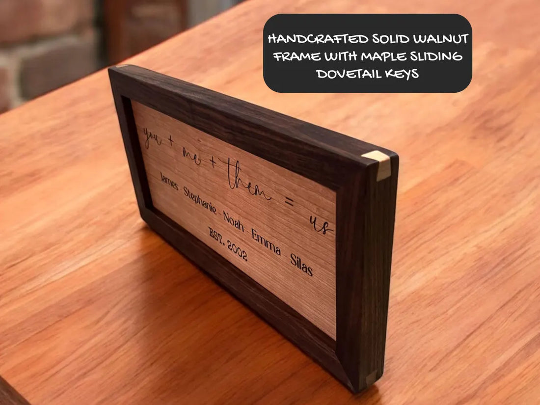 Personalized Family Wood Sign| Anniversary, Mother's Day, Valentine's Day Gift| Handmade Walnut Frame| Cherry Sign with Laser Engraving|