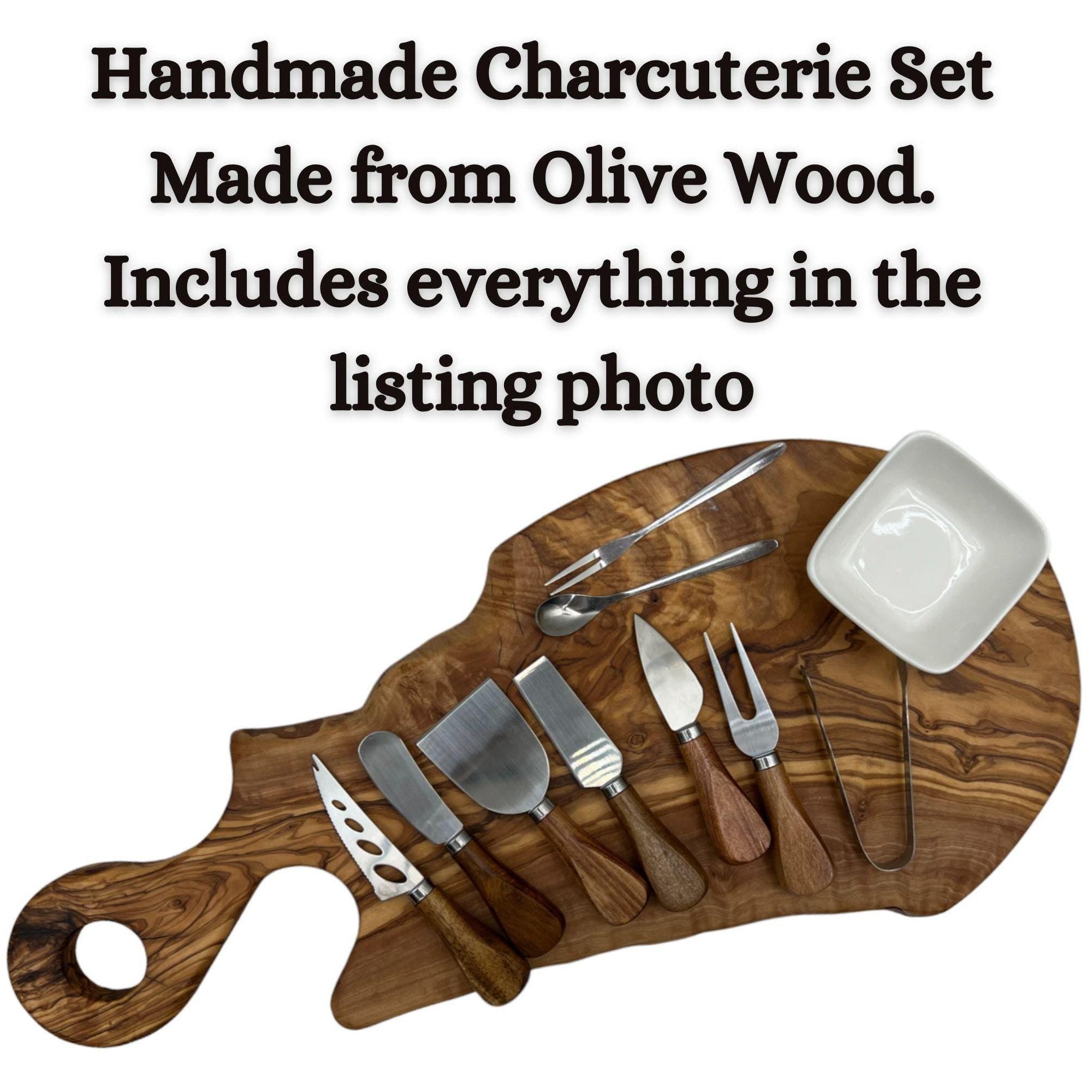 Charcuterie board gift set| wedding or anniversary gift| Natural olive wood with live edge| Food-safe finish| unique gift| Valentines gift