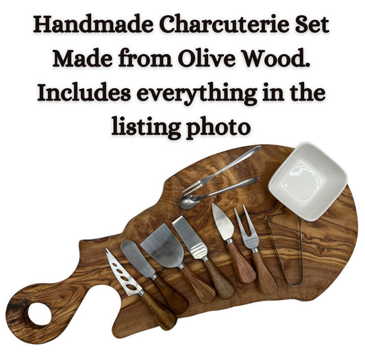 Charcuterie board gift set| wedding or anniversary gift| Natural olive wood with live edge| food-safe finish| unique gift| Christmas gift