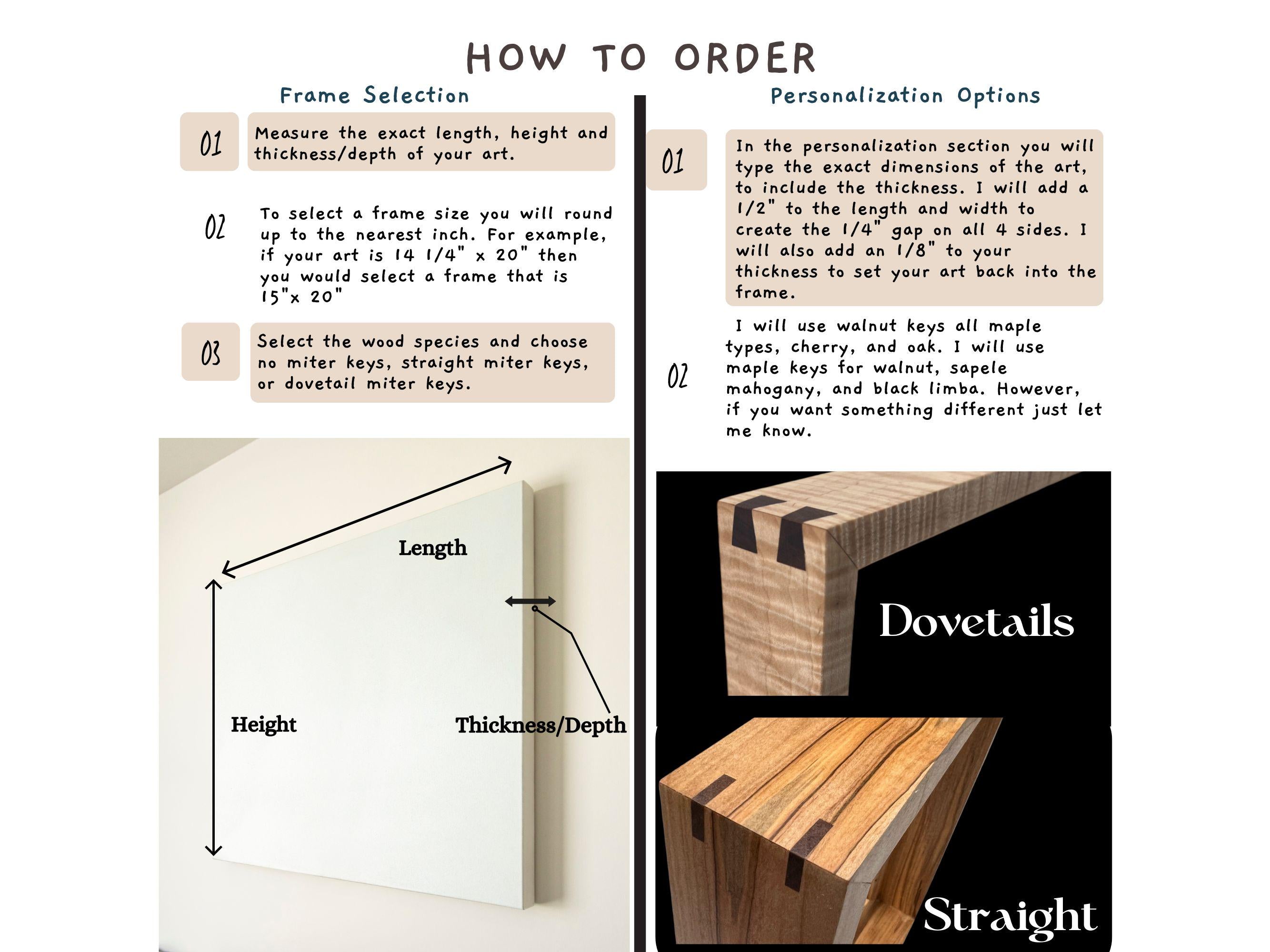 Floater Frame for Thin Canvases and Gesso Boards| Made to Order| Custom Sizes| Handcrafted| Made for Artists| fits thickness of 3mm, 1/8", 1/4" and more