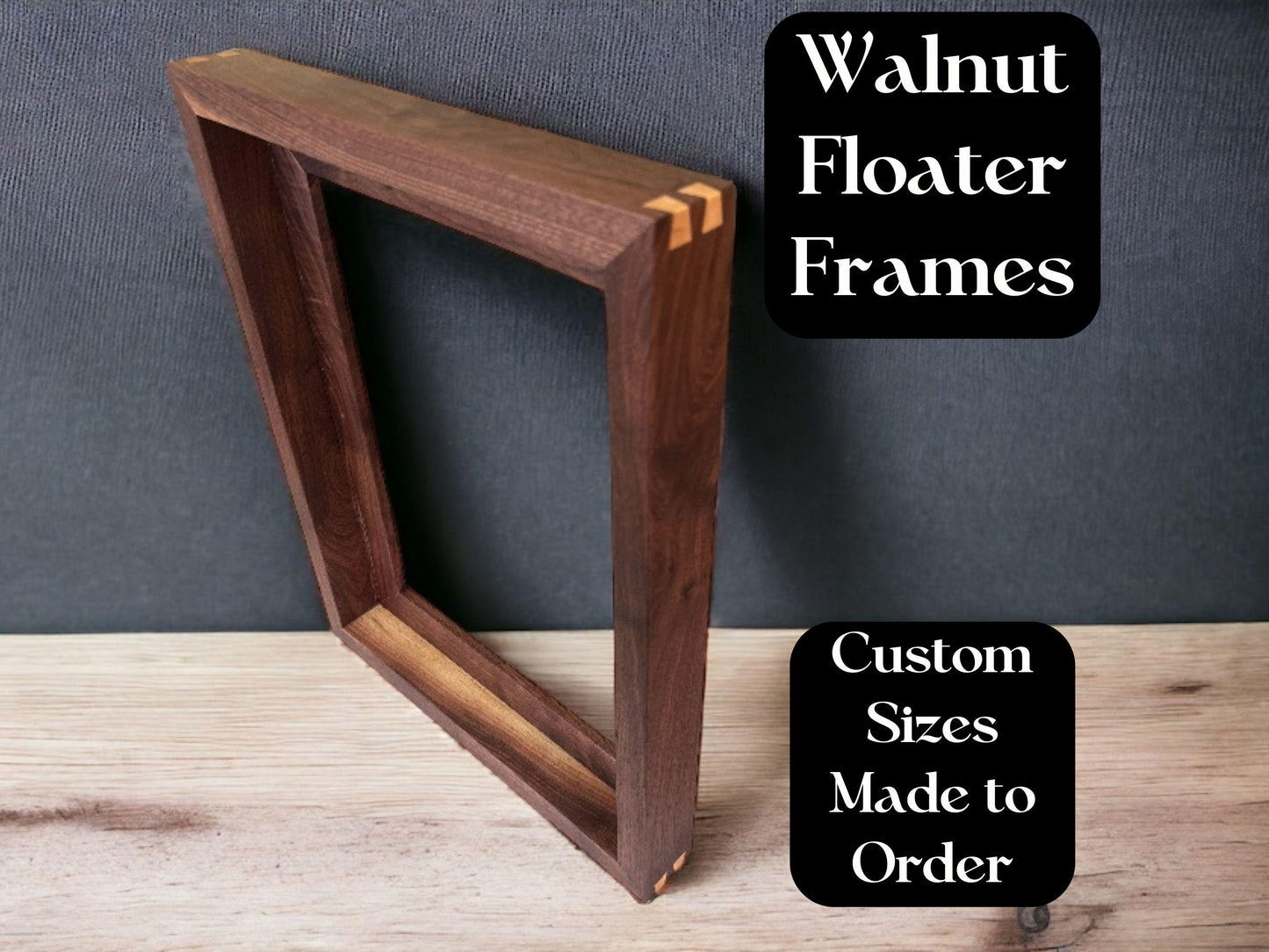 Walnut floater frame for art in custom sizes| Handmade gift using solid hardwood| Unique gift for holidays birthdays and artists