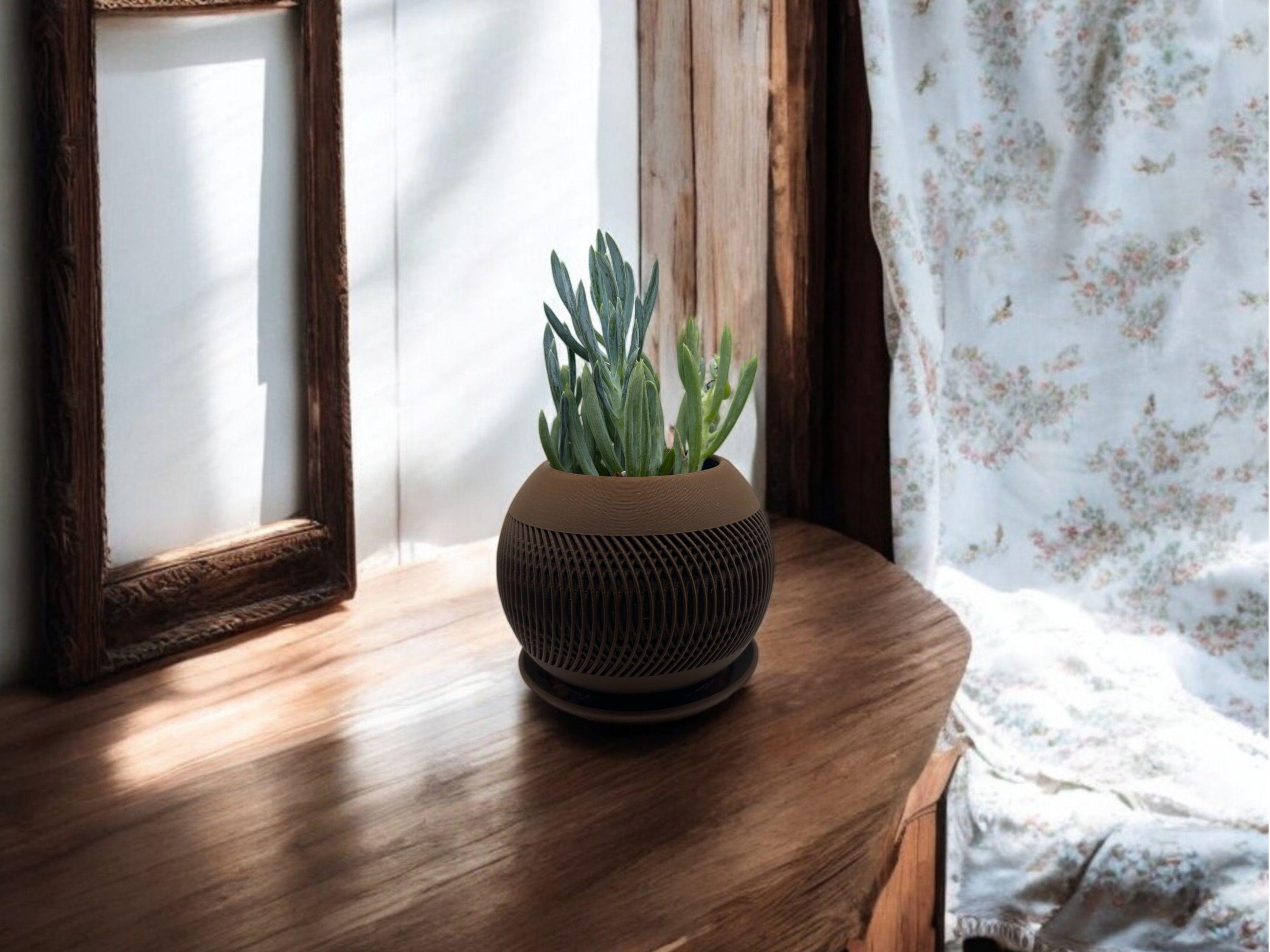 Brown Planter with Drip Plate| Modern Sustainable Design for Succulents, Cacti, and Small Plants| Home Decor| gift| housewarming|