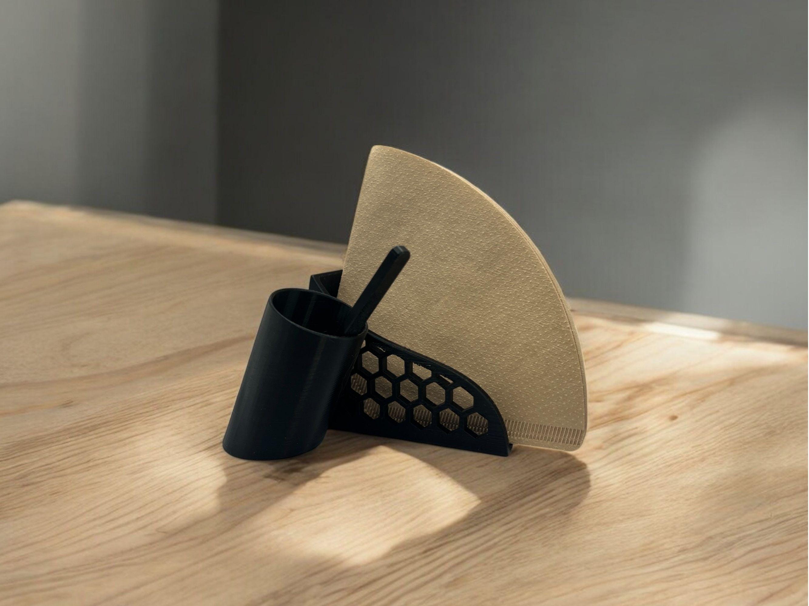Coffee Filter Holder with Scoop| Holds #4 Drip Cone Filter| Kitchen Coffee Bar Organizer| Modern Coffee Station Accessory| Gift| Homewarming - Black