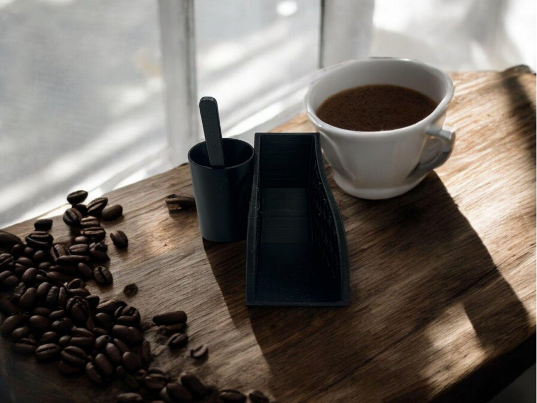 Coffee Filter Holder with Scoop| Holds #4 Drip Cone Filter| Kitchen Coffee Bar Organizer| Modern Coffee Station Accessory| Gift| Homewarming - Black