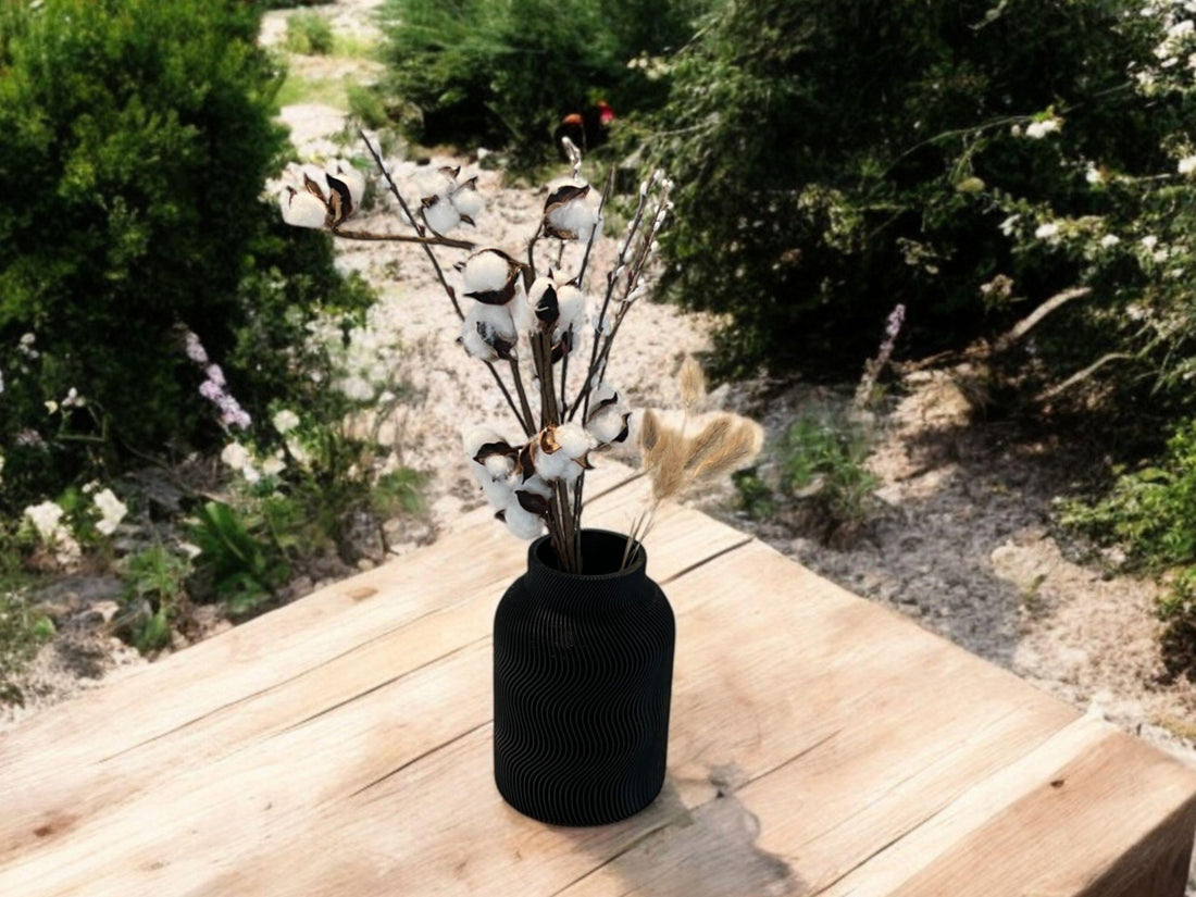 Modern Wavy Black Vase for Artificial Plants| Minimalist Design| 3D Printed| New Home Gift| Mother's Day Gift| Stylish Home Decor| Get Well - Default Title