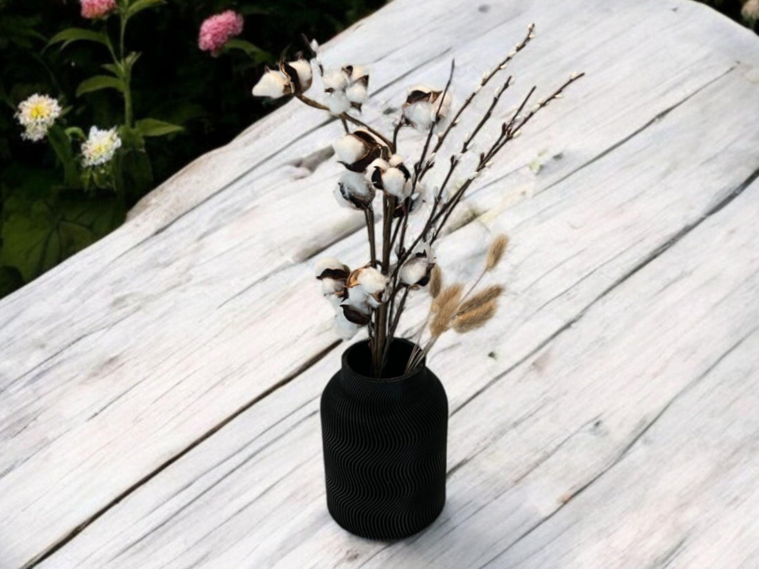 Modern Wavy Black Vase for Artificial Plants| Minimalist Design| 3D Printed| New Home Gift| Mother's Day Gift| Stylish Home Decor| Get Well - Default Title