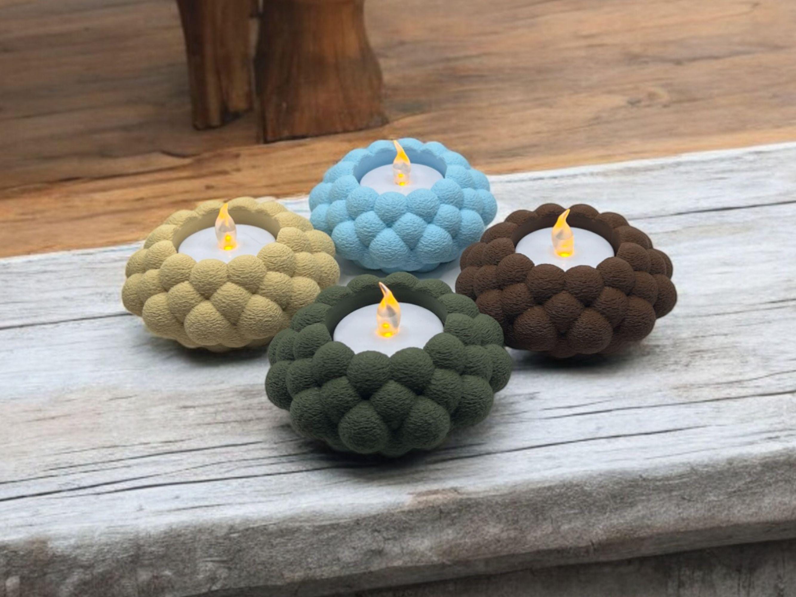 Bubble Textured Tealight Candle Holder| Modern LED Candle Included| Home Decor| Multiple Colors Available| Housewarming Gift| Mother's Day - Cream