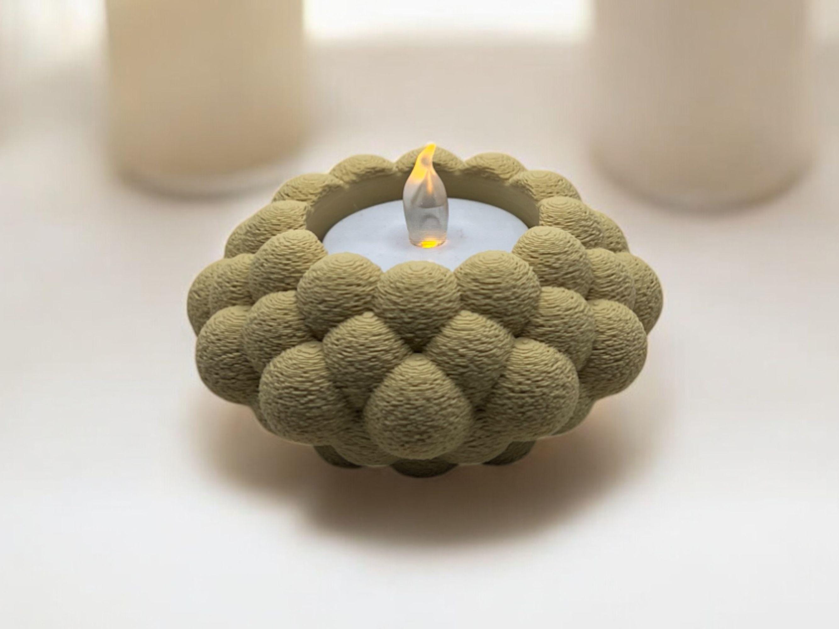 Bubble Textured Tealight Candle Holder| Modern LED Candle Included| Home Decor| Multiple Colors Available| Housewarming Gift| Mother's Day - Olive Green