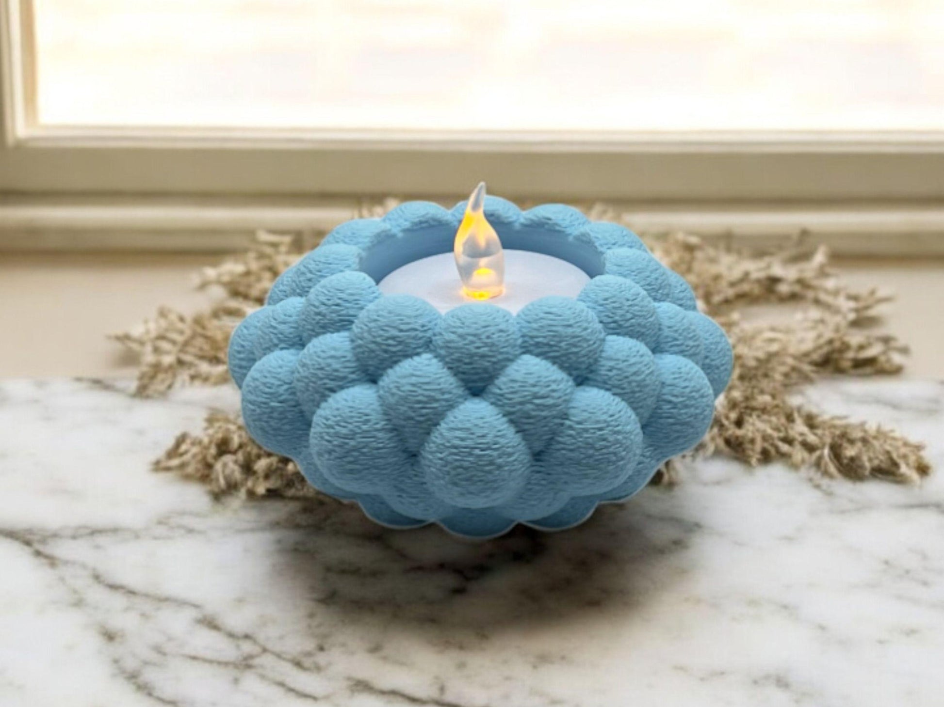 Bubble Textured Tealight Candle Holder| Modern LED Candle Included| Home Decor| Multiple Colors Available| Housewarming Gift| Mother's Day - Sky Blue