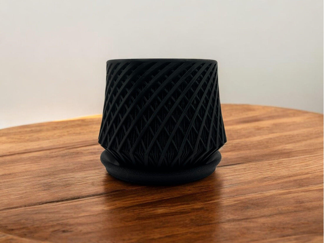 Modern Geometric Planter with Removable Drip Tray| 5" x 4"| 3D Printed from Eco-Friendly PLA| Ideal for Succulents & Cacti| Multiple Colors - Black