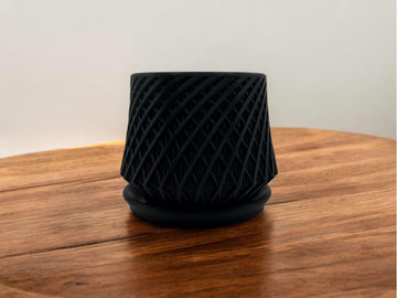 Modern Geometric Planter with Removable Drip Tray| 5" x 4"| 3D Printed from Eco-Friendly PLA| Ideal for Succulents & Cacti| Multiple Colors - Black