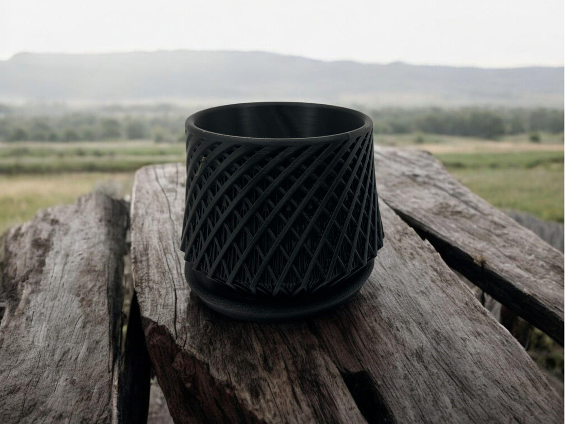 Modern Geometric Planter with Removable Drip Tray| 5" x 4"| 3D Printed from Eco-Friendly PLA| Ideal for Succulents & Cacti| Multiple Colors - Black