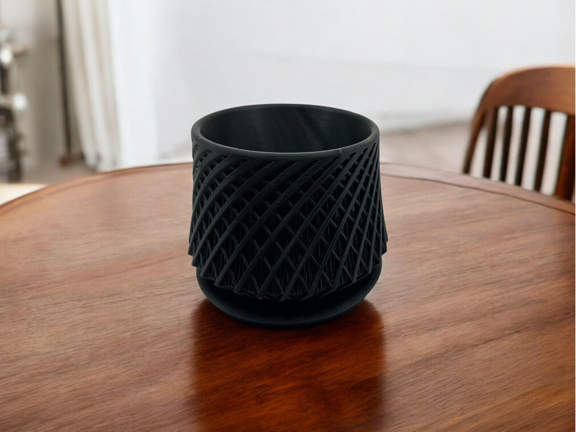 Modern Geometric Planter with Removable Drip Tray| 5" x 4"| 3D Printed from Eco-Friendly PLA| Ideal for Succulents & Cacti| Multiple Colors - Beige/Tan