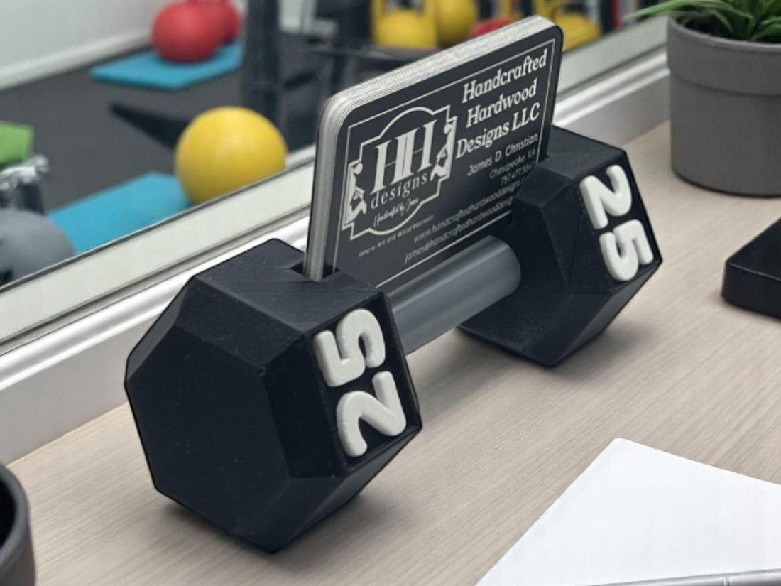 Dumbbell Business Card Holder| 25 lb Gym Desk Decor| 3D Printed Gift for Trainers, Coaches, Fitness Studios, and Sports Businesses| Weights - Default Title