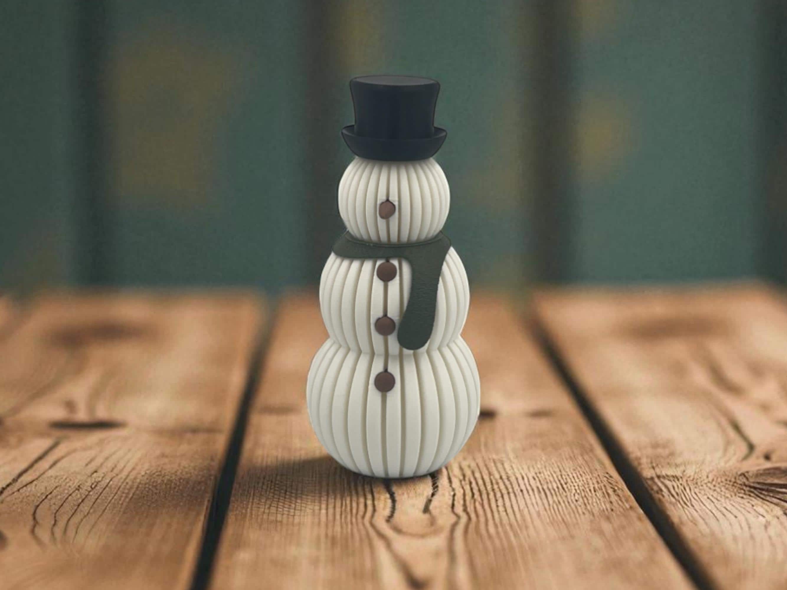 3D Printed Snowman Tea Light Holder | Holiday Winter Decoration | Christmas Mantel Decor | Gift for Home | White or Beige with Scarf - White w/green