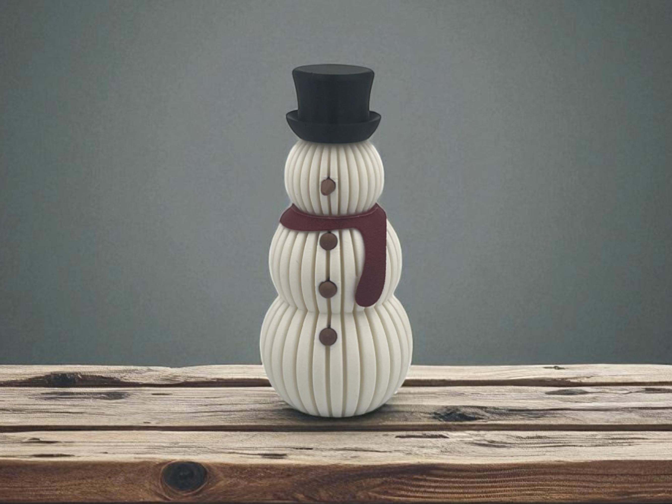 3D Printed Snowman Tea Light Holder | Holiday Winter Decoration | Christmas Mantel Decor | Gift for Home | White or Beige with Scarf - White w/blue