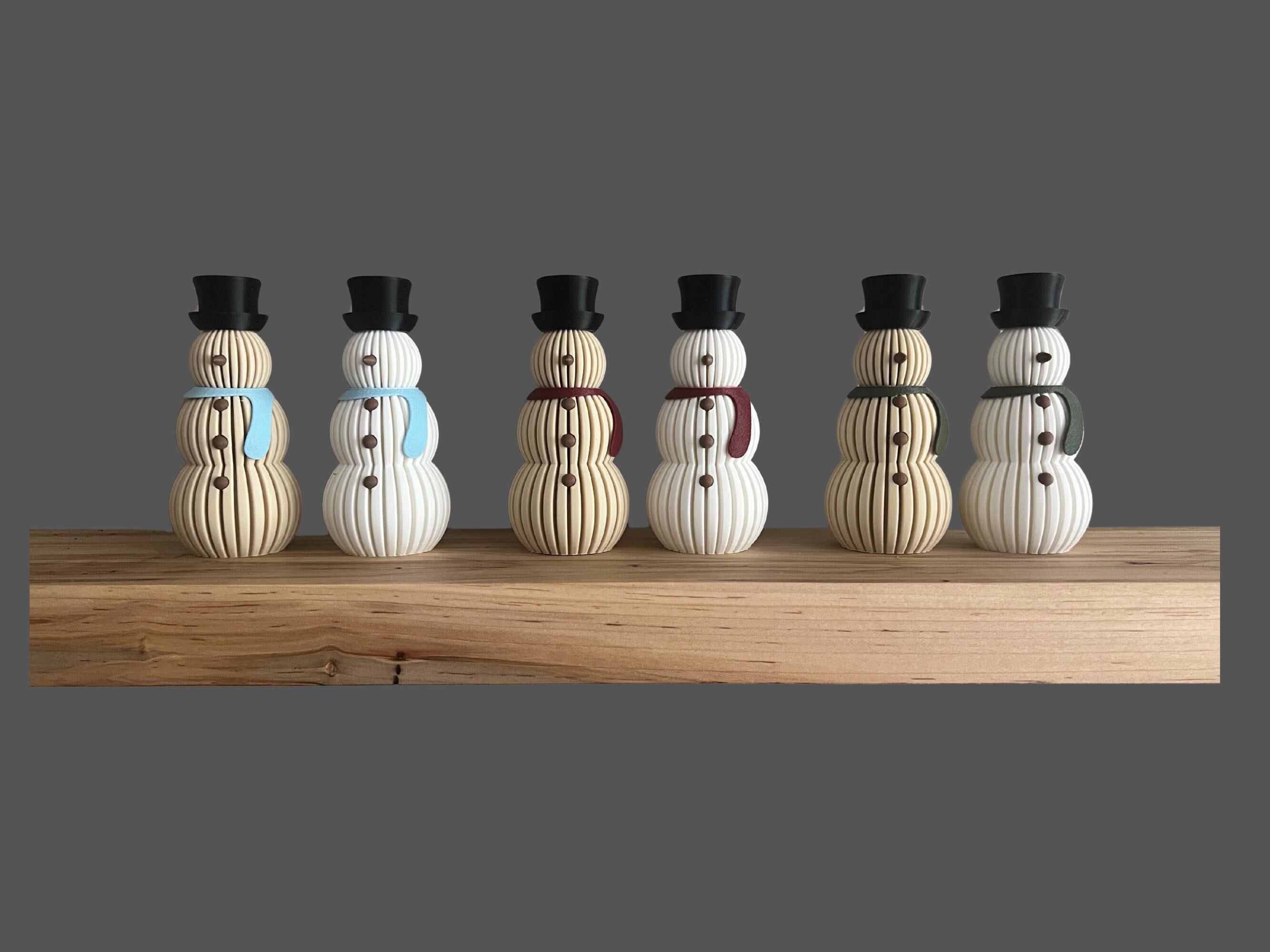 3D Printed Snowman Tea Light Holder | Holiday Winter Decoration | Christmas Mantel Decor | Gift for Home | White or Beige with Scarf - Beige w/burgundy