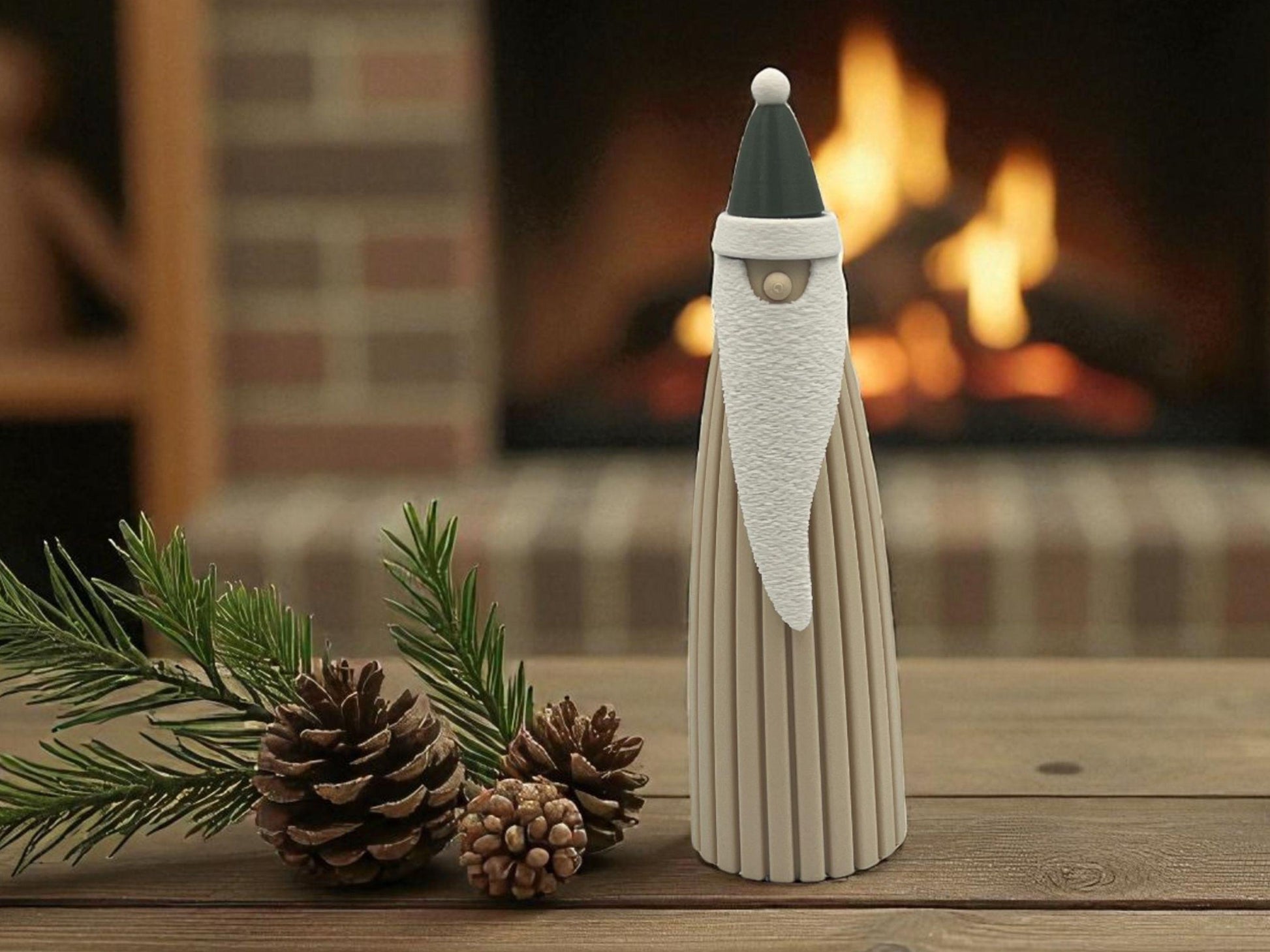 Santa Figurine Christmas Decor | Holiday Winter Decoration | Christmas Mantel Decor - Olive Green Hat