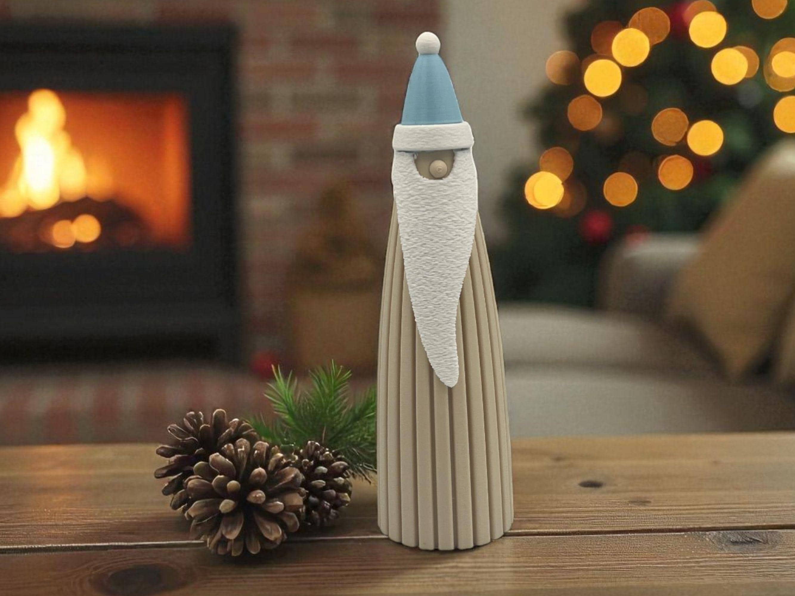 Santa Figurine Christmas Decor | Holiday Winter Decoration | Christmas Mantel Decor - Burgundy Body/Hat