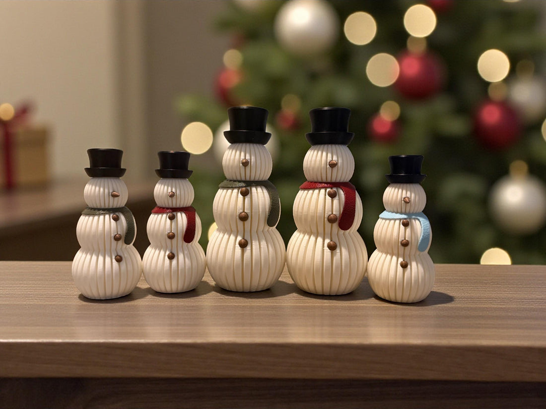 Snowman Family Figures | Holiday Winter Decoration | Christmas Mantel Decor | Gift for Home - Beige Adult w/ Blue