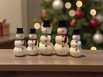 Snowman Family Figures | Holiday Winter Decoration | Christmas Mantel Decor | Gift for Home - Beige Adult w/ Blue