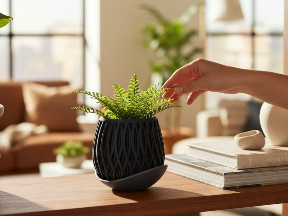 Modern 3D Printed Planter with Drip Plate | Eco-Friendly PLA Succulent Pot - Matte Black