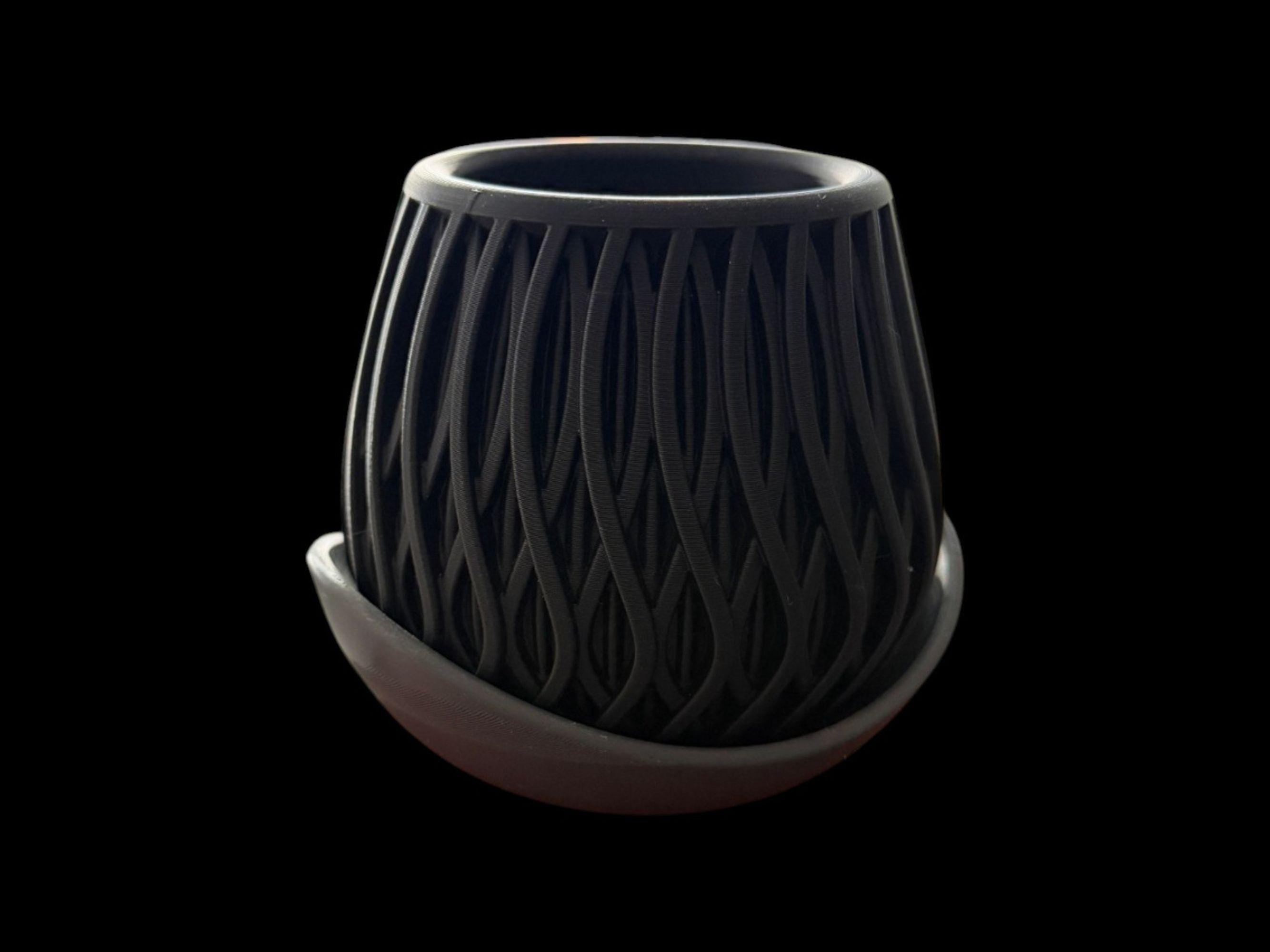 Modern 3D Printed Planter with Drip Plate | Eco-Friendly PLA Succulent Pot - Matte Black