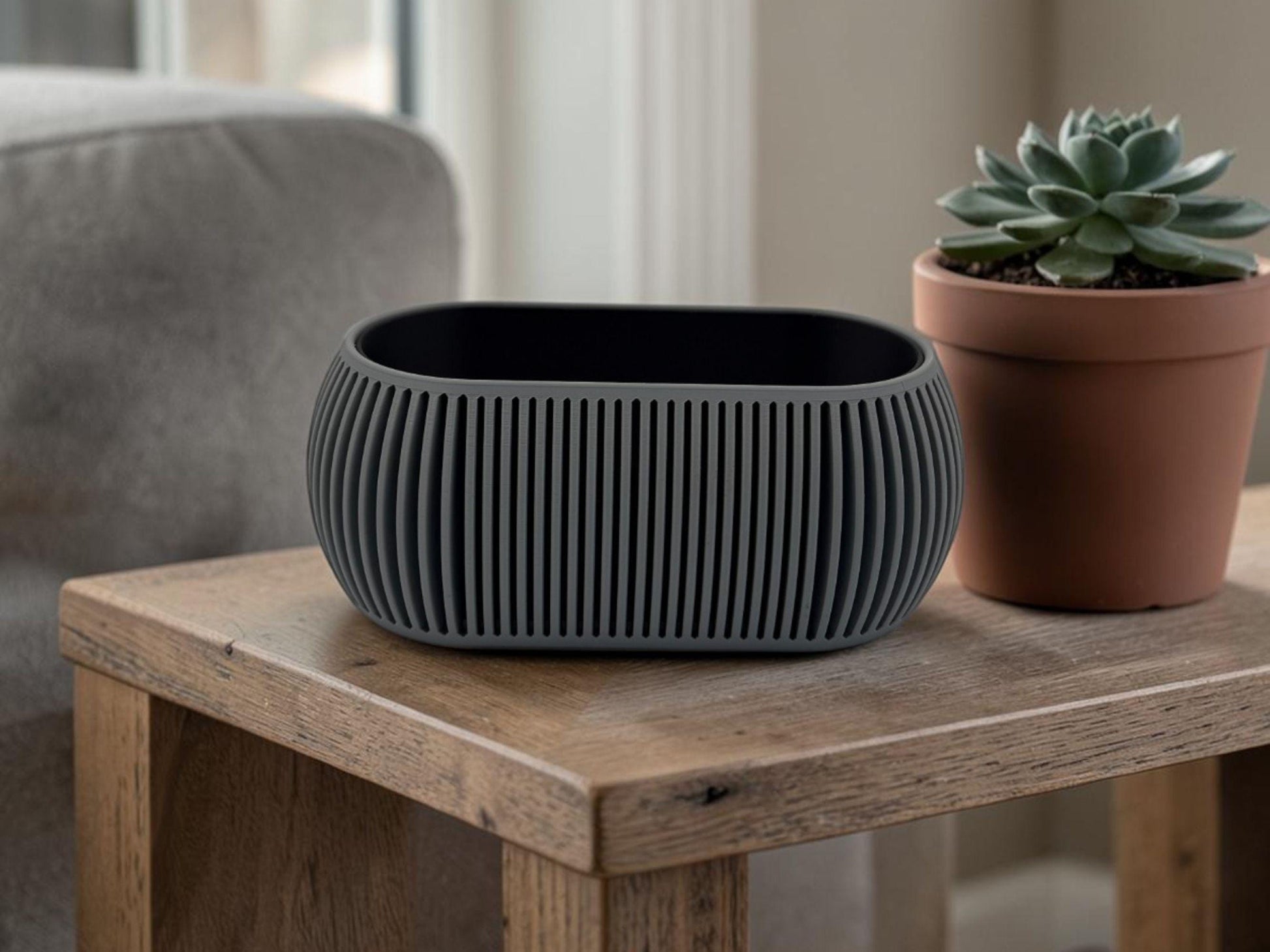 Modern Planters with Removable Drip Plate For Bonsai| Eco-Friendly PLA | Housewarming Gift| Indoor Plants - Black